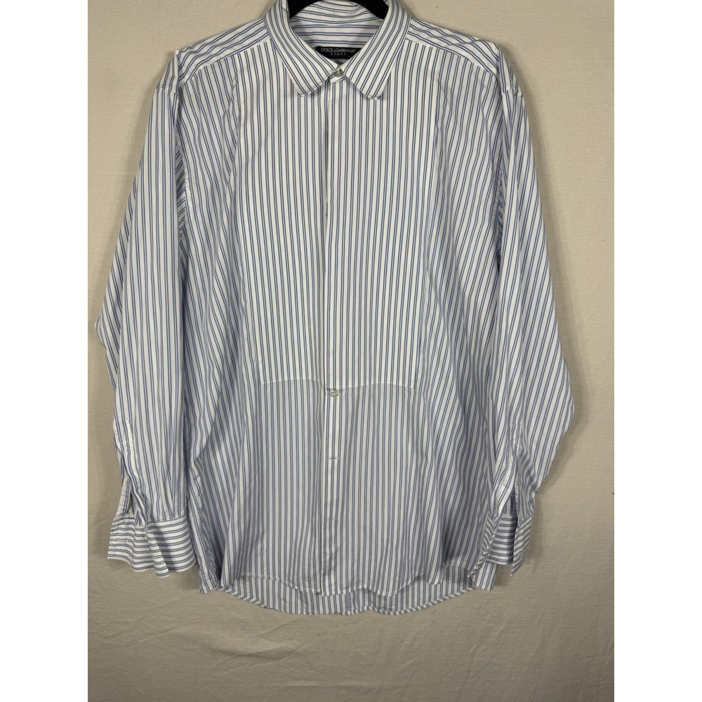 Dolce &‎ Gabbana Martini Luxury  Blue Striped Long Sleeve Button Down Mens XL